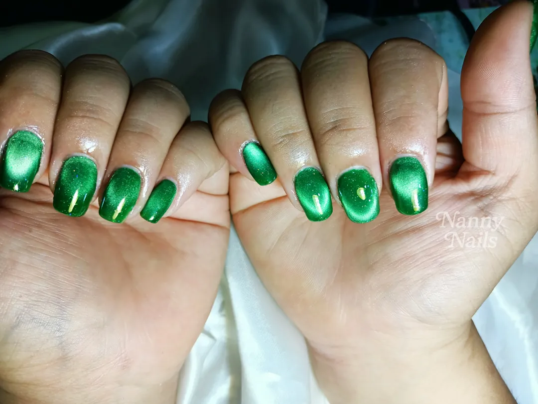 💚 Emerald Cat Eye พรีเมี่ยมลุค! 🐾 ลายเล็บมือ เขียว รหัส A13 ร้านทำเล็บนครพนม Nanny Nails