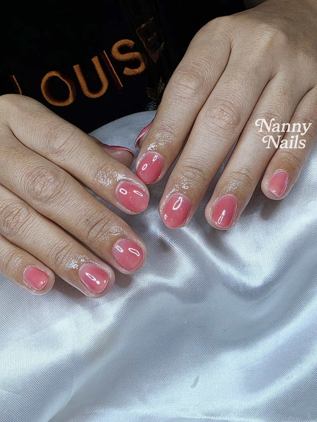 Pink solid colour nails — nail design A214 at Nanny Nails, nail salon in Nakhon Phanom Thailand