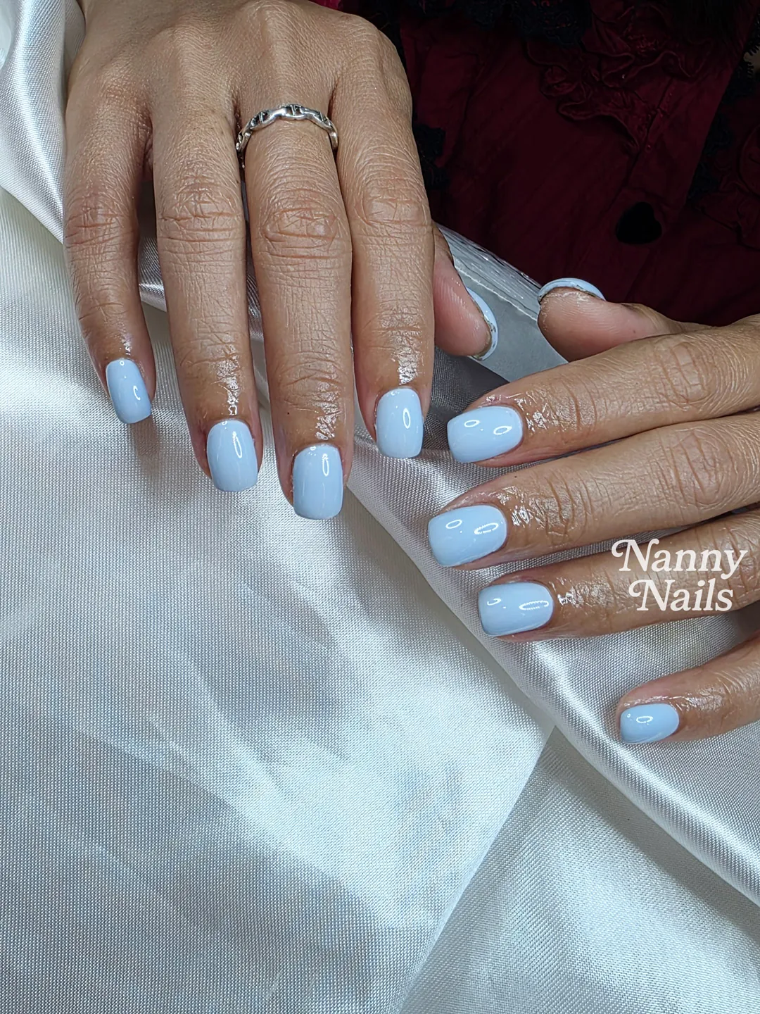 Baby Blue ฟ้าอ่อนหวานสะอาด สดชื่นเหมือนลมเช้าวันใหม่ ลายเล็บมือ ฟ้า รหัส A215 ร้านทำเล็บนครพนม Nanny Nails