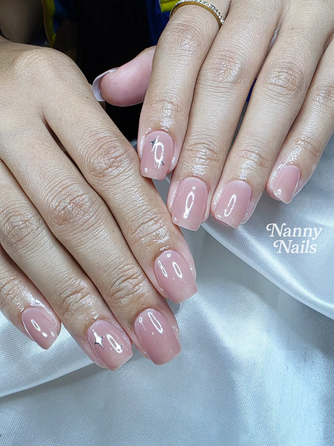 Nude hand-painted nails — nail design A233 at Nanny Nails, nail salon in Nakhon Phanom Thailand