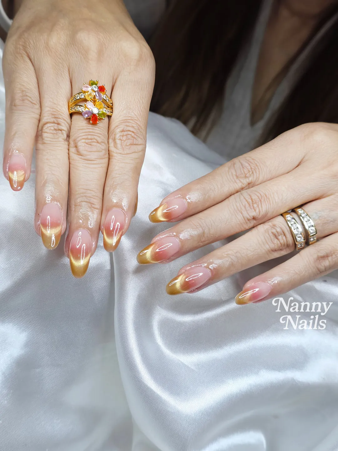 Gold French ปลายทอง งานหรู เหมาะทุกโอกาส ลายเล็บมือ นู้ด ทอง รหัส A236 ร้านทำเล็บนครพนม Nanny Nails
