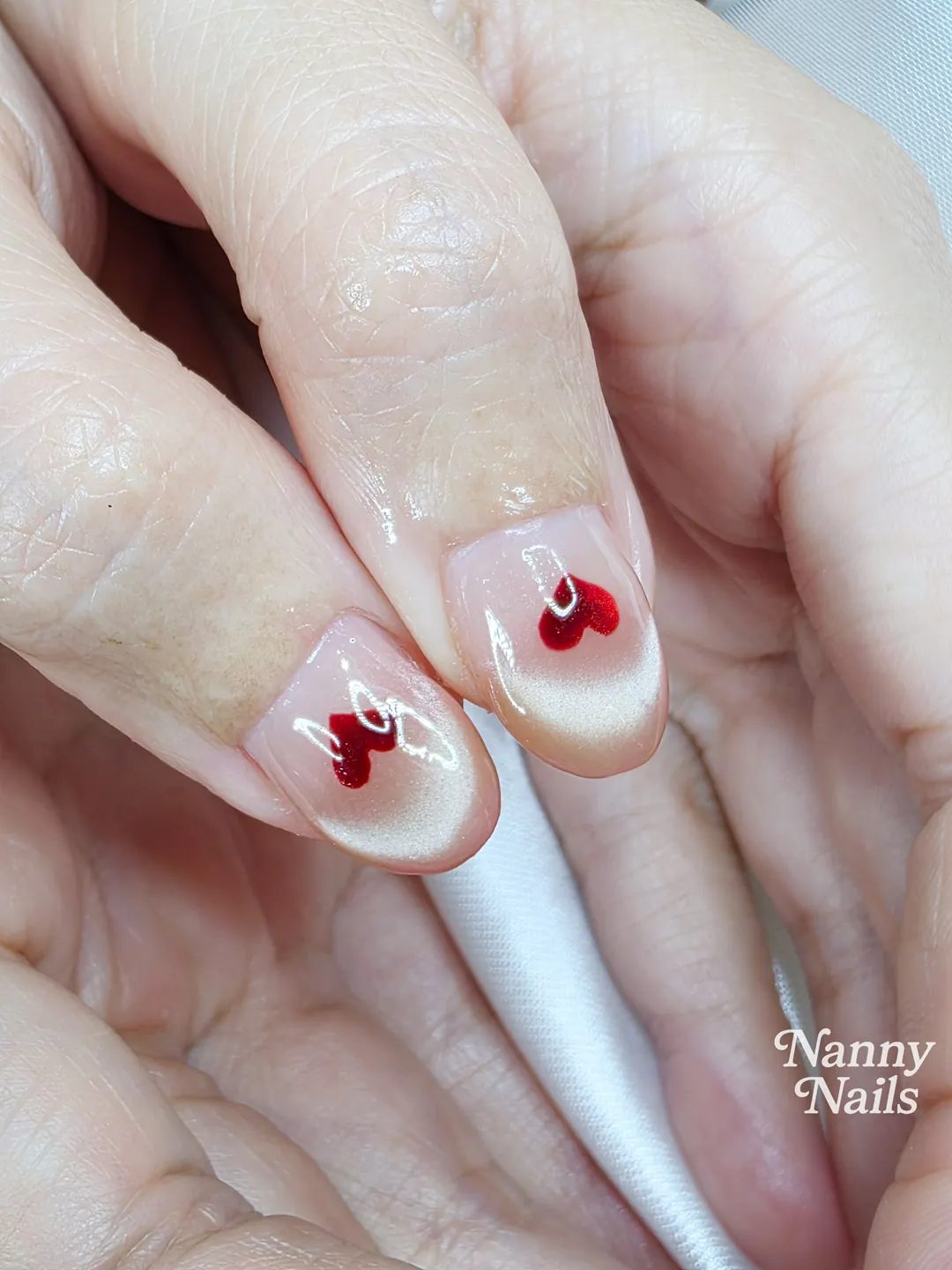 Nude & Red ombré, hand-painted nails — nail design A240 at Nanny Nails, nail salon in Nakhon Phanom Thailand