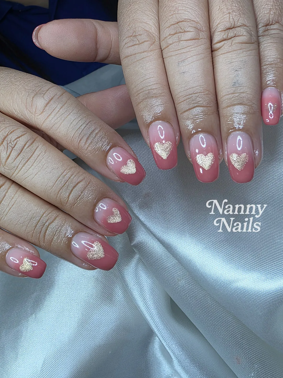 Pink, Nude & Gold ombré, hand-painted nails — nail design A265 at Nanny Nails, nail salon in Nakhon Phanom Thailand
