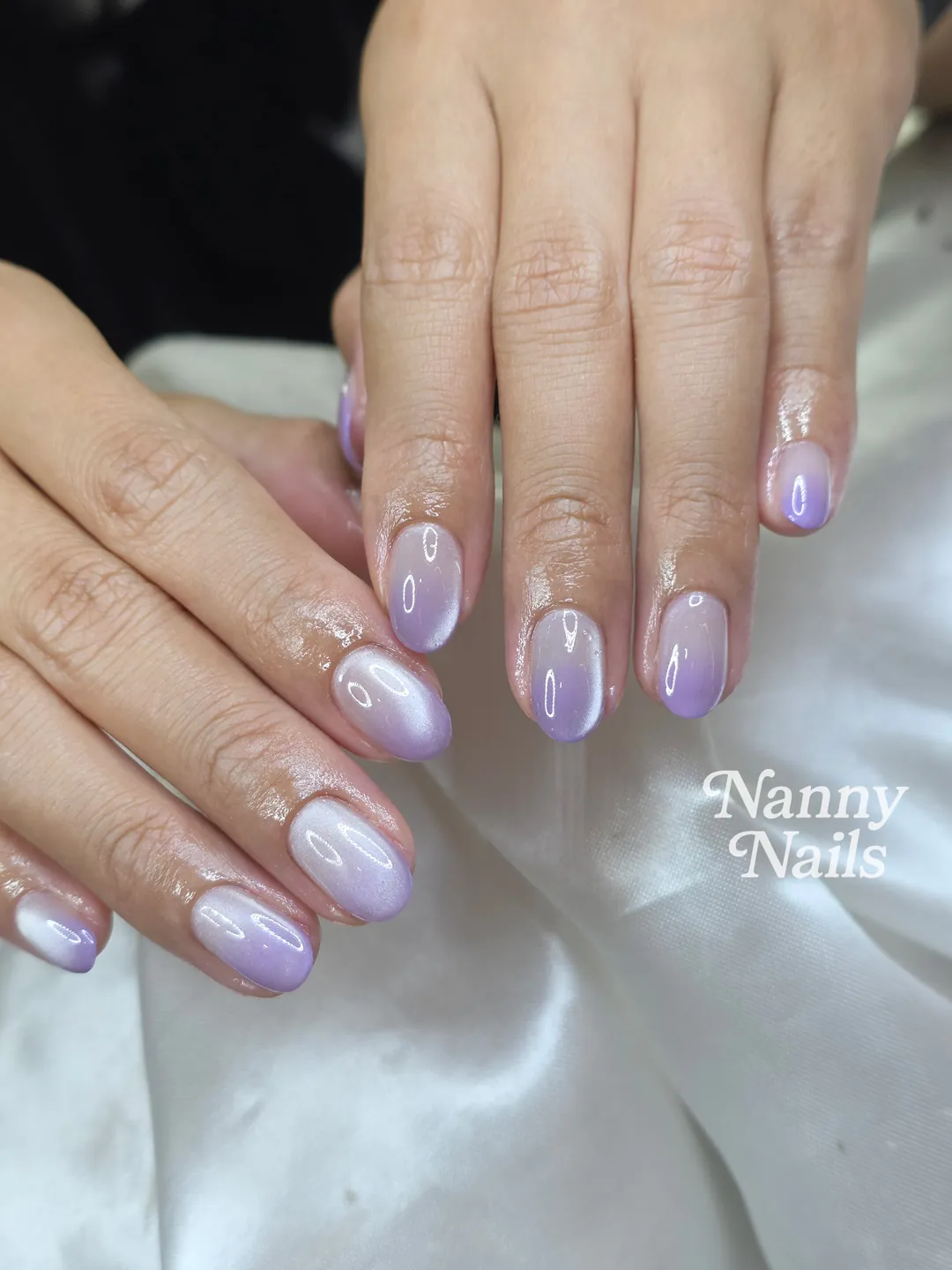 ม่วง Cat Eye วิ้งค์ประกาย ลายเล็บมือ ม่วง นู้ด รหัส A297 ร้านทำเล็บนครพนม Nanny Nails
