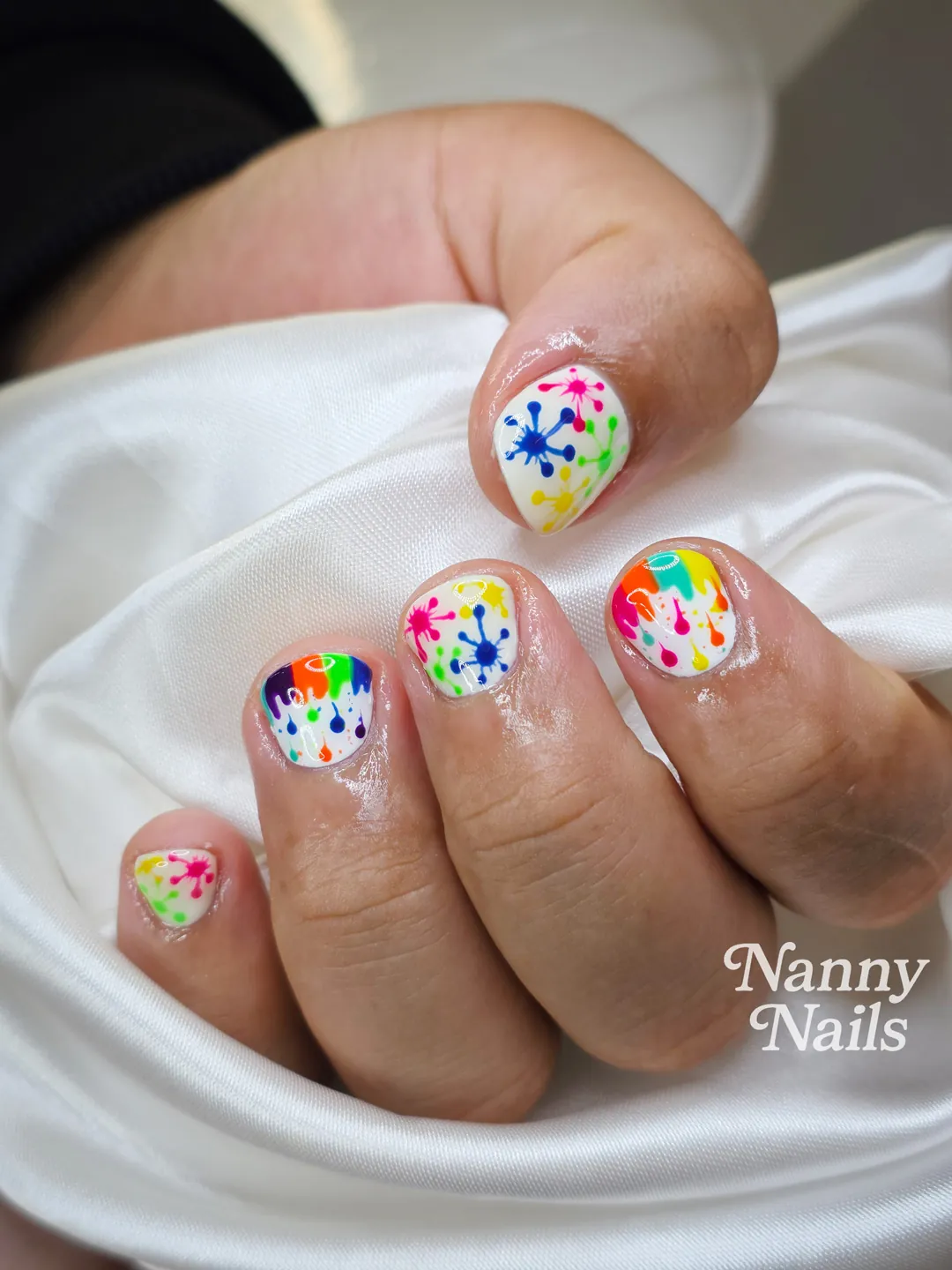 สีนีออนสวย ๆ สดใส ลายเล็บมือ ขาว รหัส A298 ร้านทำเล็บนครพนม Nanny Nails