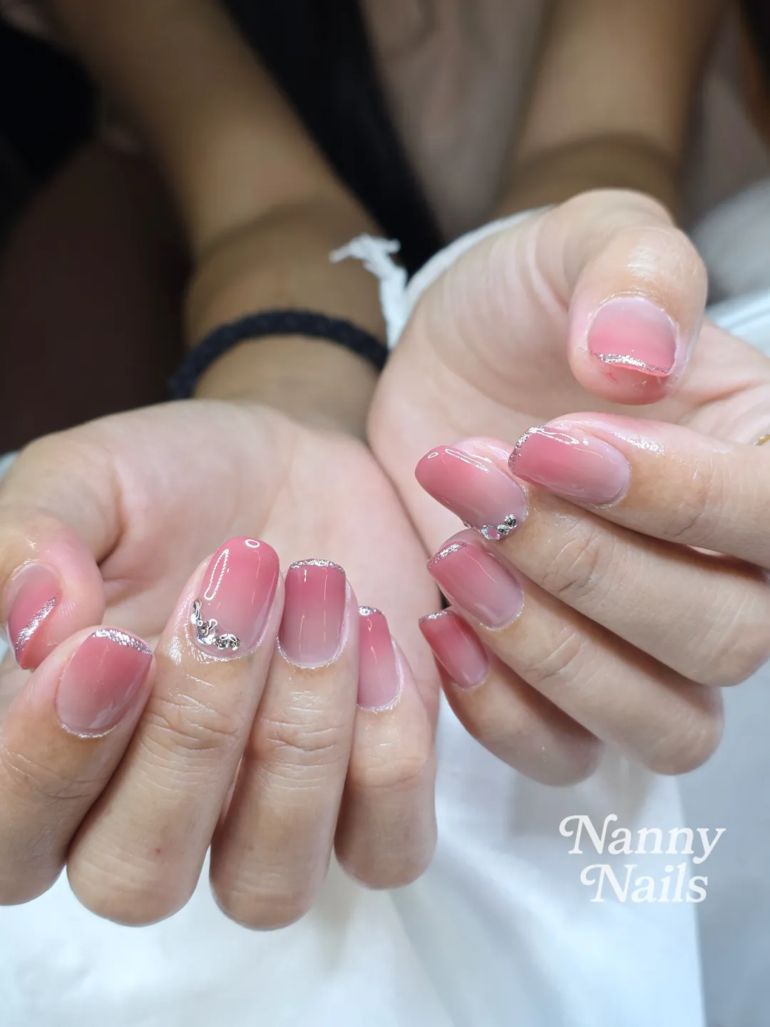 Pink & Nude ombré, glitter nails — nail design A310 at Nanny Nails, nail salon in Nakhon Phanom Thailand