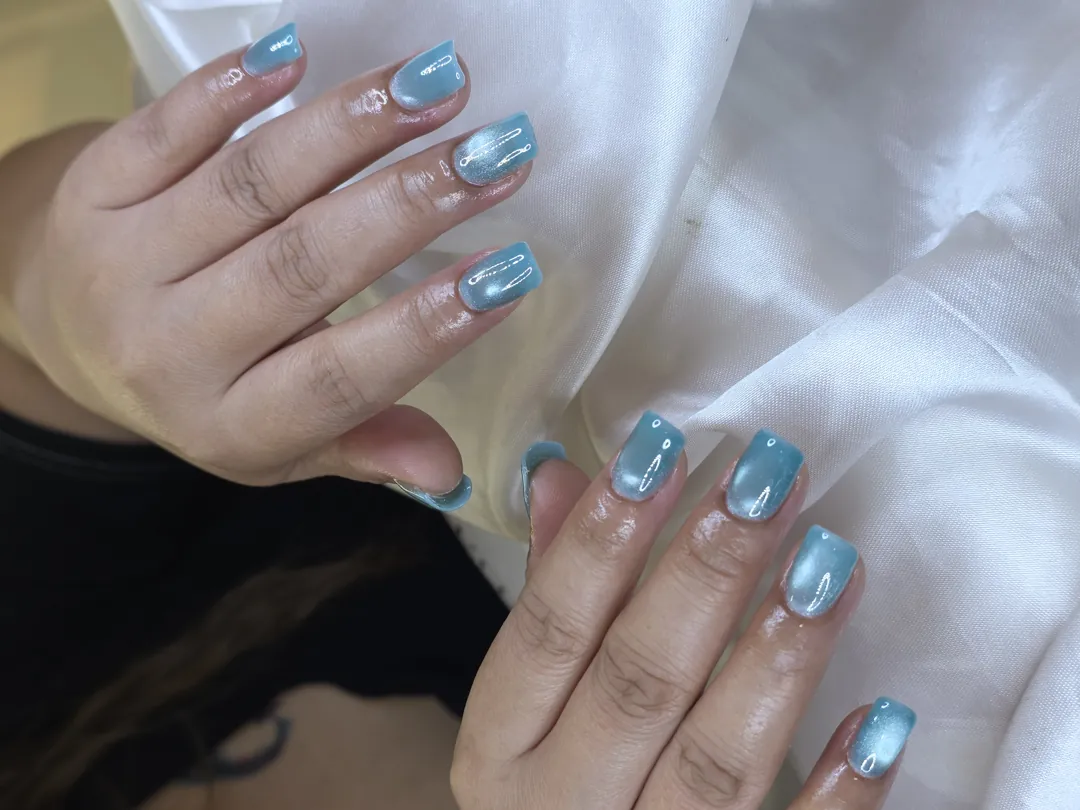 ฟ้า ขัดผง ลายเล็บมือ ฟ้า รหัส A348 ร้านทำเล็บนครพนม Nanny Nails