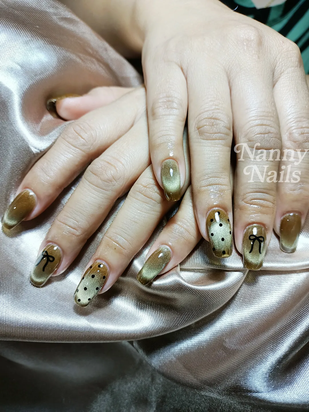 Brown, Gold & Black ombré, hand-painted nails — nail design A42 at Nanny Nails, nail salon in Nakhon Phanom Thailand