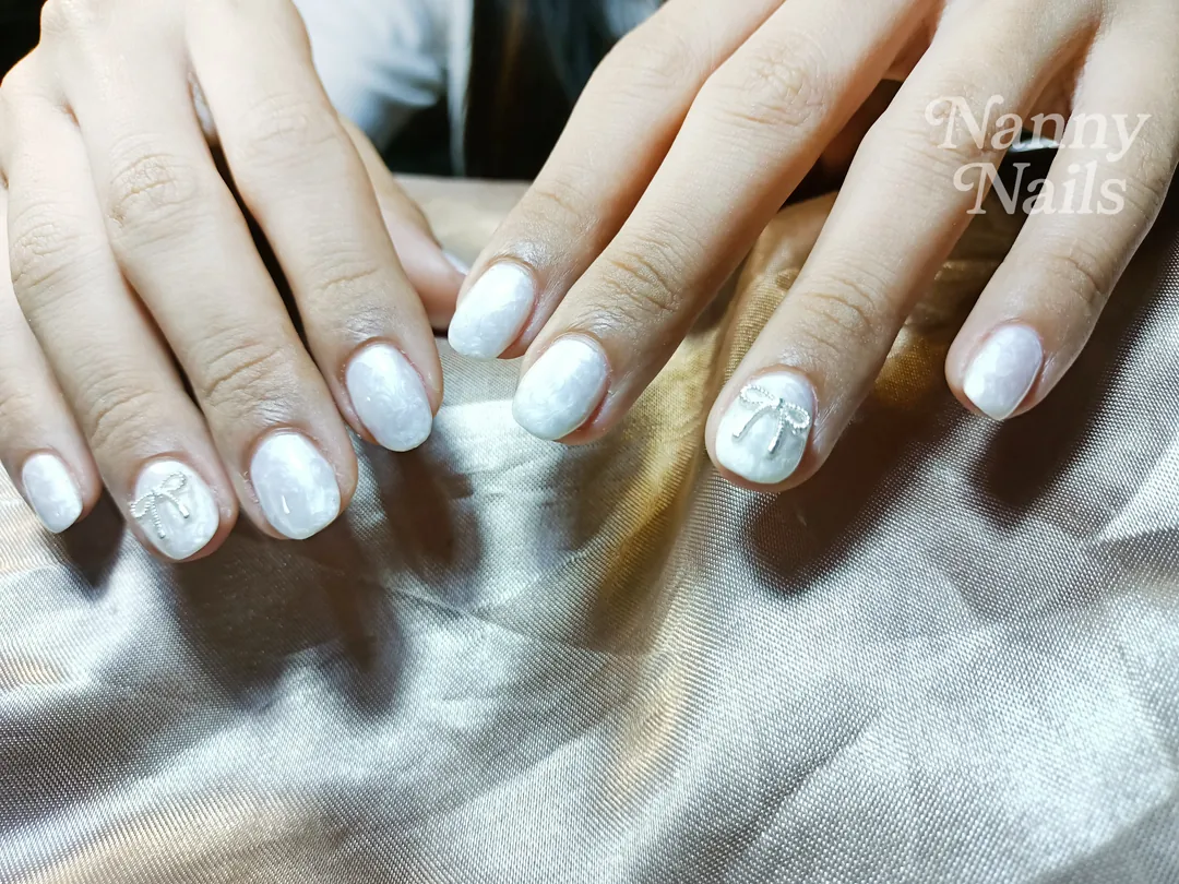 เล็บขาวนวล ดูแพงมาก🤍 ลายเล็บมือ ขาว รหัส A45 ร้านทำเล็บนครพนม Nanny Nails