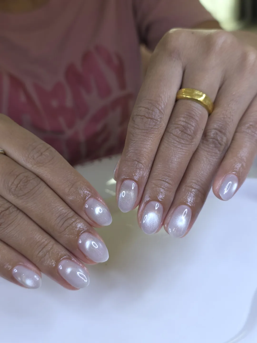 Nude chrome nails — nail design A499 at Nanny Nails, nail salon in Nakhon Phanom Thailand
