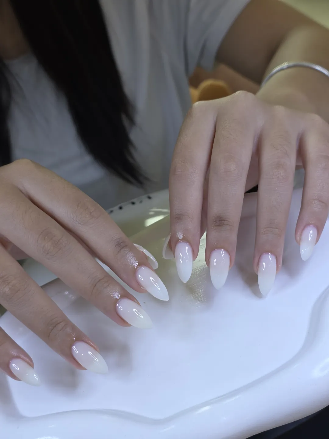 Nude & White ombré nails — nail design A500 at Nanny Nails, nail salon in Nakhon Phanom Thailand