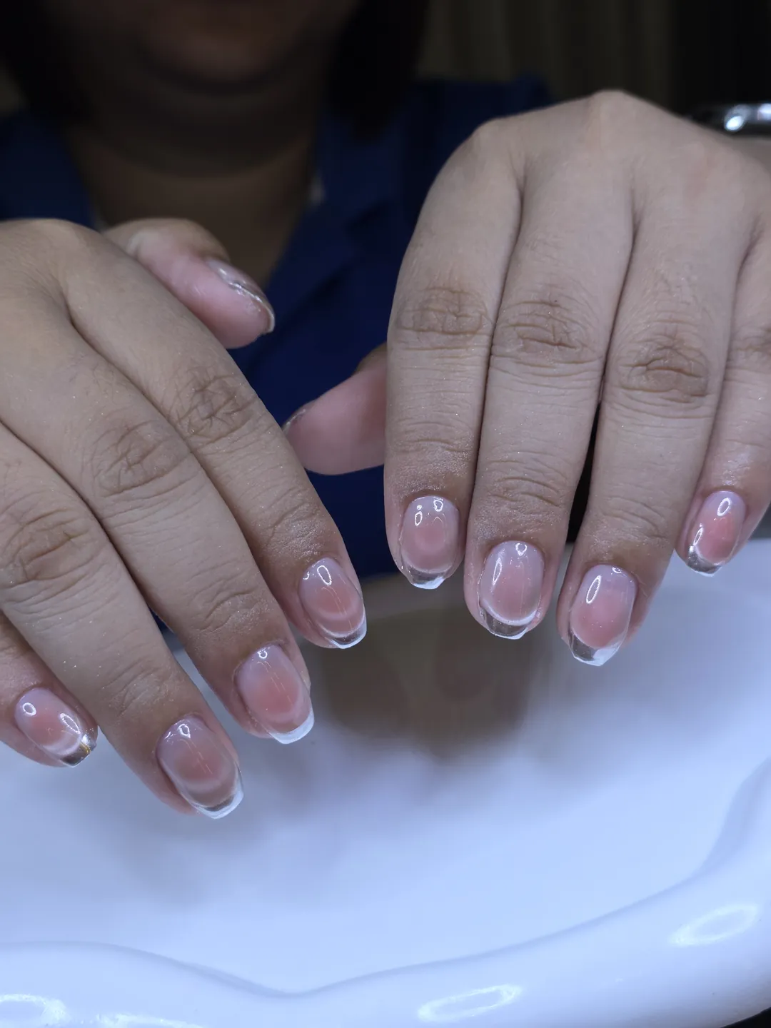 Nude & Clear french nails — nail design A506 at Nanny Nails, nail salon in Nakhon Phanom Thailand