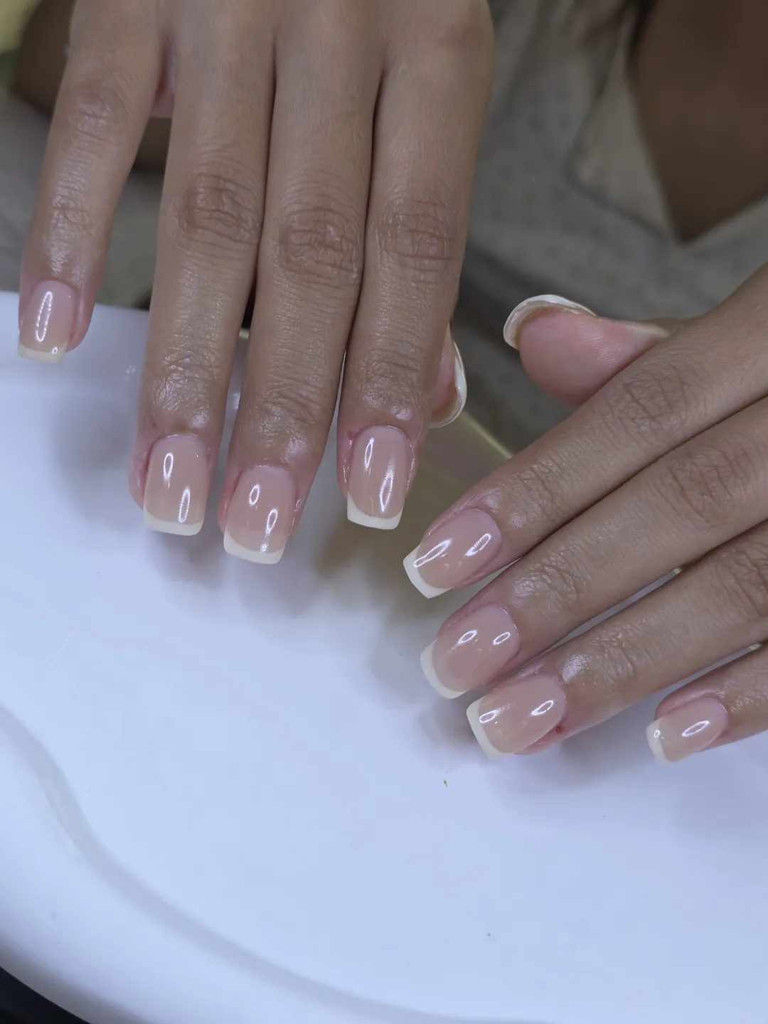Nude & White french nails — nail design A520 at Nanny Nails, nail salon in Nakhon Phanom Thailand