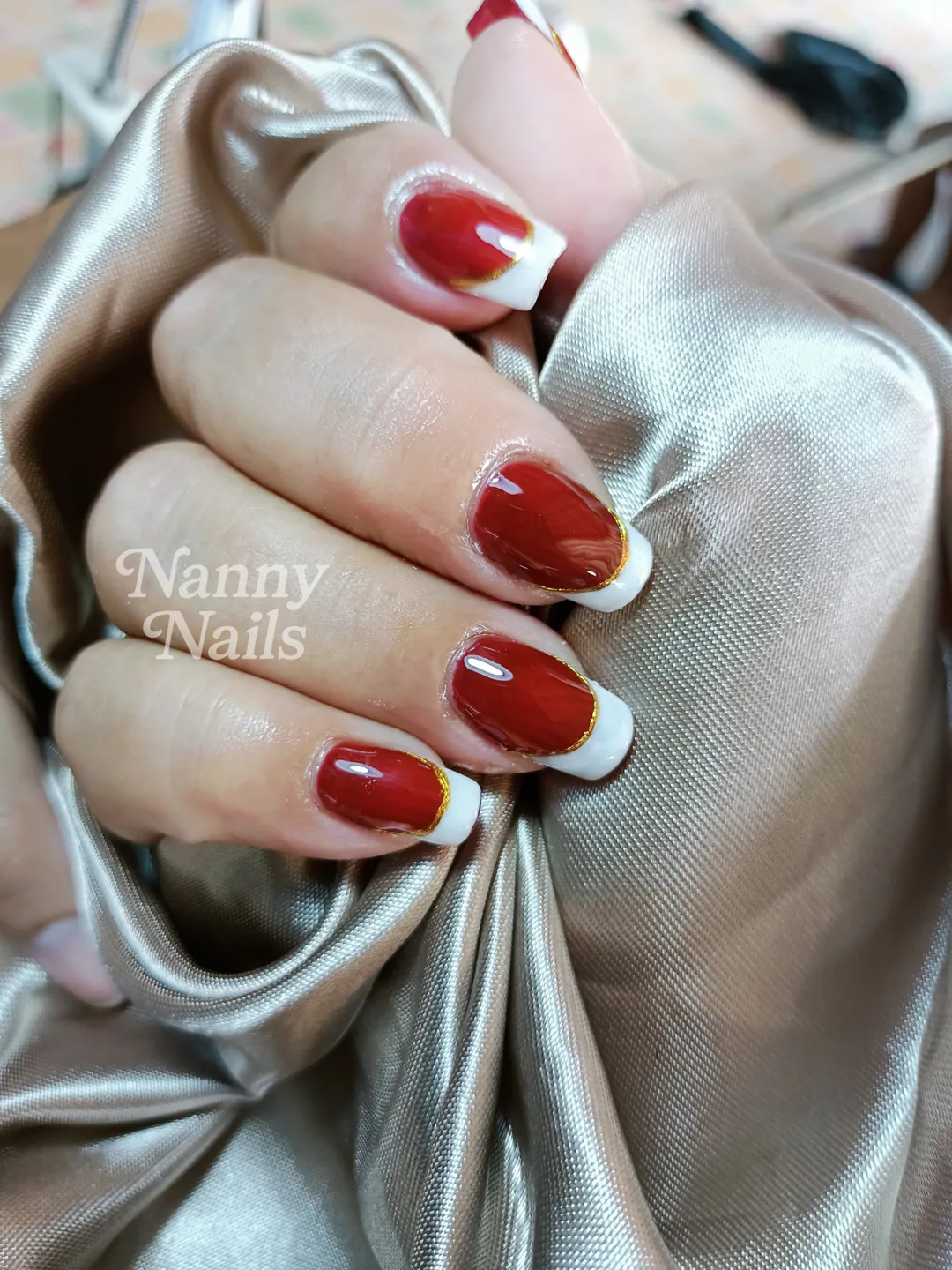 ✨ Red Elegance x French White ✨ ลายเล็บมือ แดง ขาว รหัส A7 ร้านทำเล็บนครพนม Nanny Nails