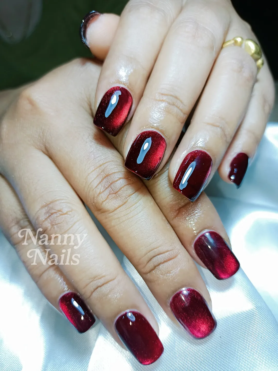 Red Glass Nails - เล็บลูกแก้วแดงสุดปัง ลายเล็บมือ แดง รหัส A8 ร้านทำเล็บนครพนม Nanny Nails