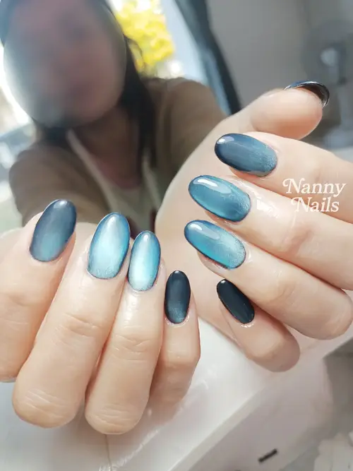 Light blue & Navy cat eye nails photo 4, code A100, Nanny Nails Nakhon Phanom