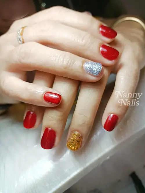 Red, Silver & Gold solid colour, glitter nails photo 3, code A112, Nanny Nails Nakhon Phanom