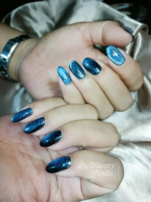Navy cat eye nails photo 2, code A14, Nanny Nails Nakhon Phanom