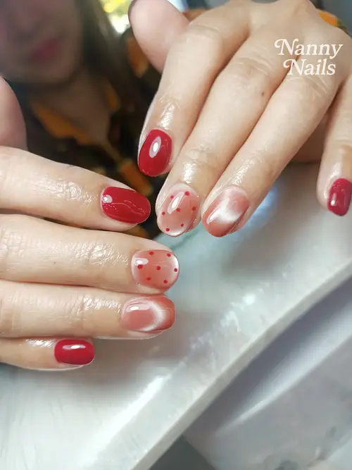 Red & Nude hand-painted, ombré nails photo 2, code A144, Nanny Nails Nakhon Phanom