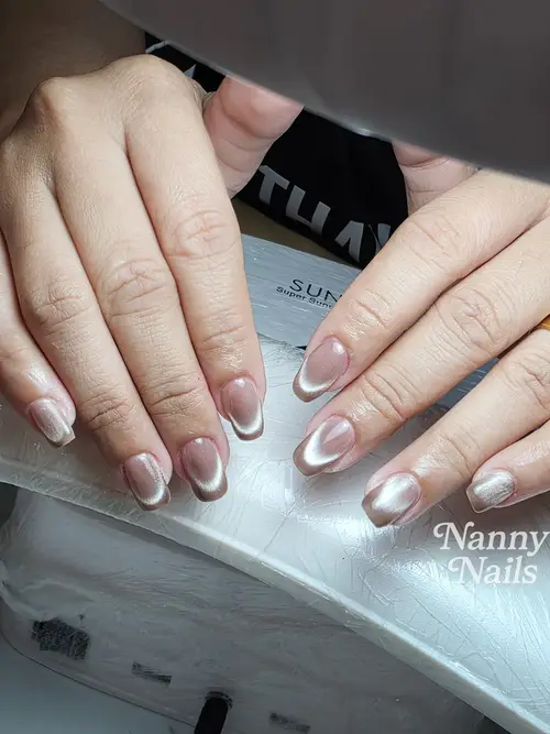 Nude & Silver french, chrome nails photo 2, code A148, Nanny Nails Nakhon Phanom