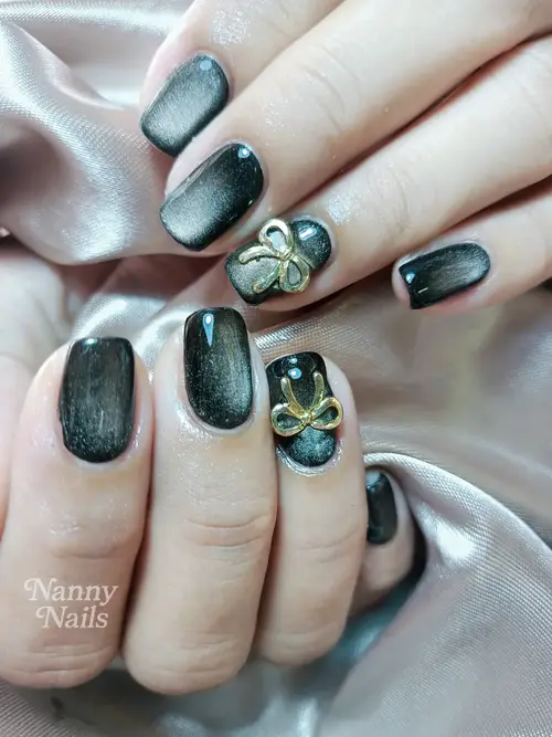 Black & Gold cat eye, rhinestones nails photo 4, code A16, Nanny Nails Nakhon Phanom
