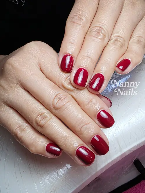 Red solid colour nails — nail design A161 at Nanny Nails, nail salon in Nakhon Phanom Thailand