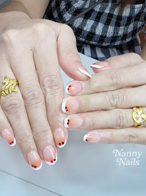Nude, White & Red french, hand-painted nails photo 2, code A176, Nanny Nails Nakhon Phanom