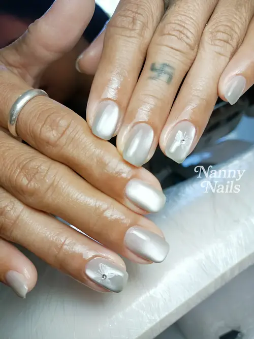 Grey hand-painted nails photo 2, code A185, Nanny Nails Nakhon Phanom