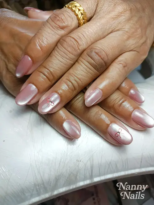 Nude & Pink hand-painted, chrome nails photo 2, code A189, Nanny Nails Nakhon Phanom