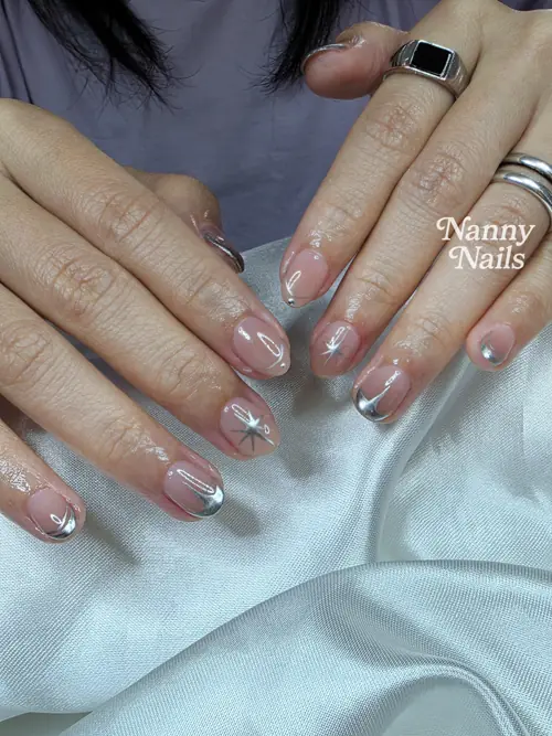 Silver Chrome French ปลายเงินวิ้งค์วับ งานเรียบแต่ดูแพงมาก รหัส A220