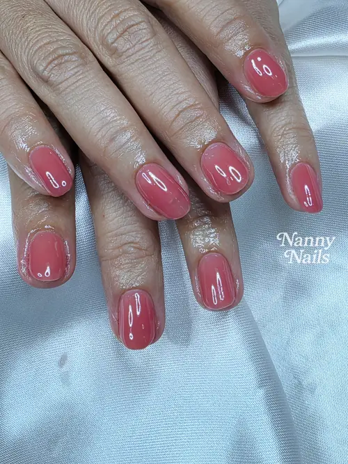 Magenta hand-painted nails — nail design A225 at Nanny Nails, nail salon in Nakhon Phanom Thailand
