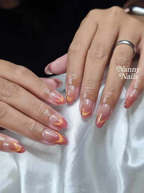 Nude & Red ombré, hand-painted nails photo 2, code A240, Nanny Nails Nakhon Phanom