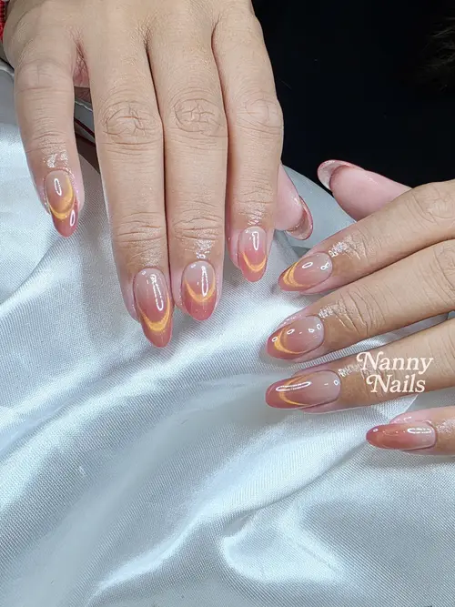 Nude & Red ombré, hand-painted nails photo 3, code A240, Nanny Nails Nakhon Phanom