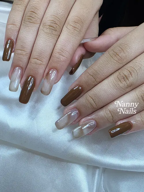 Brown & Nude hand-painted nails photo 2, code A254, Nanny Nails Nakhon Phanom