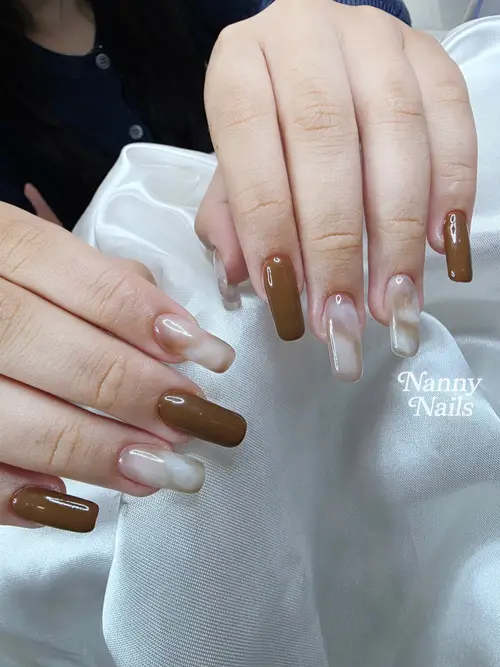 Brown & Nude hand-painted nails photo 5, code A254, Nanny Nails Nakhon Phanom