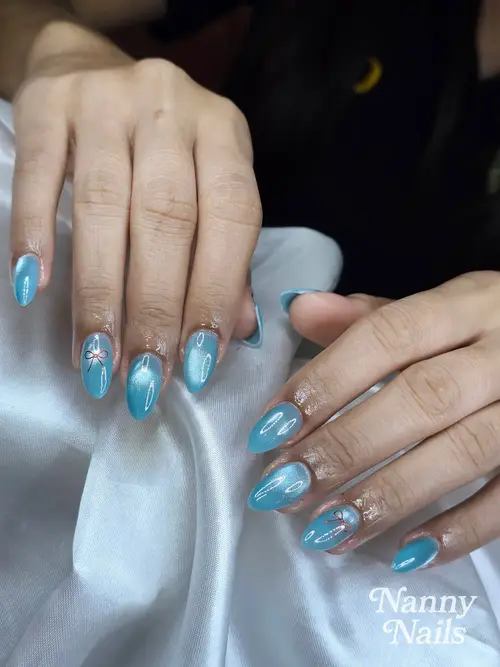 Light blue cat eye, hand-painted nails photo 2, code A267, Nanny Nails Nakhon Phanom