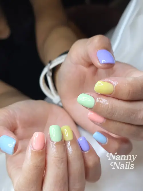 Yellow, Orange & Green solid colour nails photo 2, code A274, Nanny Nails Nakhon Phanom