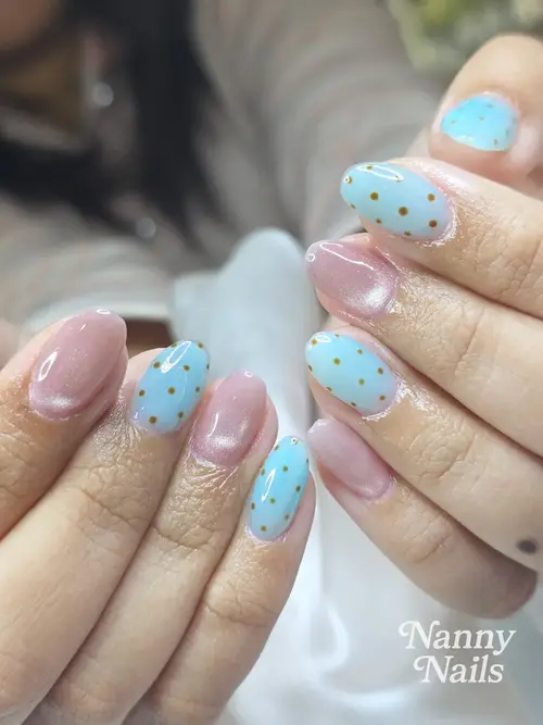 Light blue & Pink hand-painted nails photo 2, code A283, Nanny Nails Nakhon Phanom