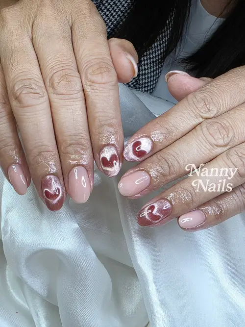Nude & Brown hand-painted nails photo 2, code A285, Nanny Nails Nakhon Phanom