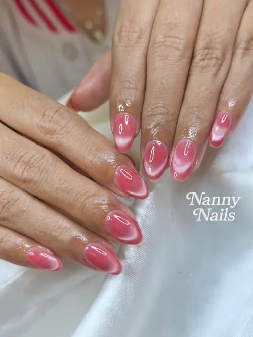 Pink cat eye nails — nail design A308 at Nanny Nails, nail salon in Nakhon Phanom Thailand