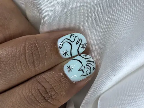 Black, Light blue & Nude hand-painted nails photo 3, code A326, Nanny Nails Nakhon Phanom