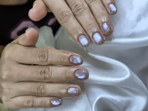 Grey & Purple cat eye nails — nail design A353 at Nanny Nails, nail salon in Nakhon Phanom Thailand