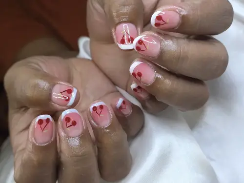 Nude, White & Red french, hand-painted nails photo 2, code A360, Nanny Nails Nakhon Phanom