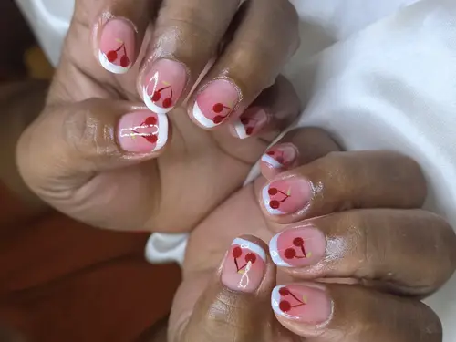 Nude, White & Red french, hand-painted nails photo 3, code A360, Nanny Nails Nakhon Phanom