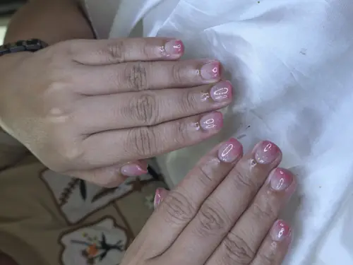 Pink & Nude hand-painted nails — nail design A366 at Nanny Nails, nail salon in Nakhon Phanom Thailand