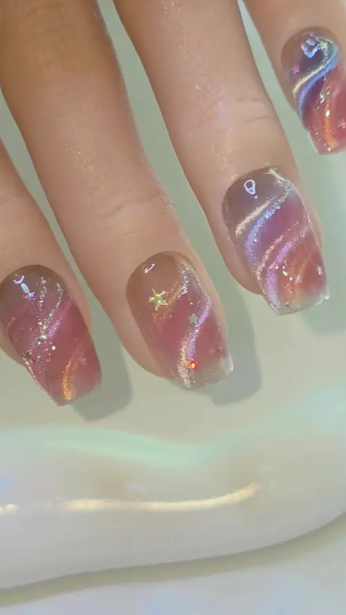 Galaxy Chrome Ombre + ลายดาวกากเพชร หวานมินิมอลสไตล์เกาหลี ✨🌙 รหัส A389