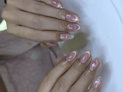 Nude & White hand-painted nails — nail design A401 at Nanny Nails, nail salon in Nakhon Phanom Thailand