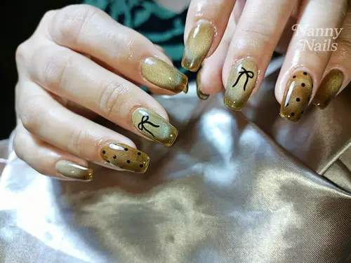 Brown, Gold & Black ombré, hand-painted nails photo 2, code A42, Nanny Nails Nakhon Phanom