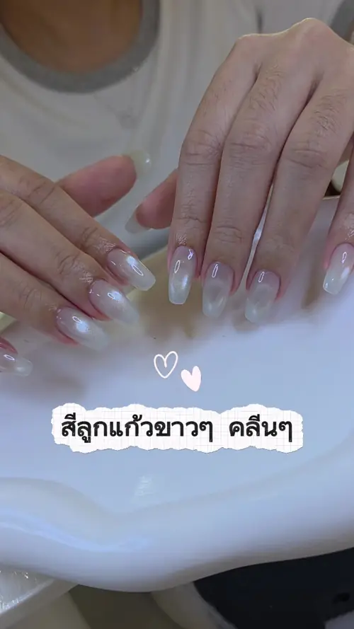 White & Clear cat eye, ombré nails — nail design A429 at Nanny Nails, nail salon in Nakhon Phanom Thailand