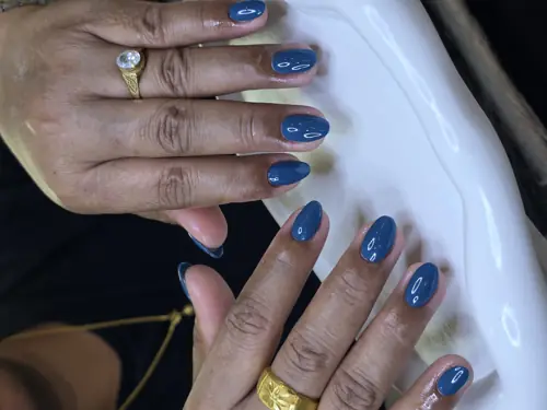 Navy hand-painted nails — nail design A436 at Nanny Nails, nail salon in Nakhon Phanom Thailand